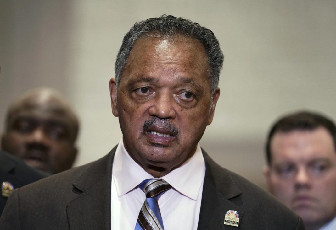 The Rev. Jesse Jackson speaks during a news conference after the verdict was read in the trial of former Minneapolis police Officer Derek Chauvin, April 20, 2021, in Minneapolis, in the death of George Floyd.