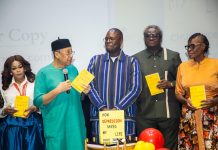 Betty Irabor Weeps, Olumide Akpata Urges Deeper Dialogue at Launch of Chude Jideonwo’s Memoir LAGOS, NIGERIA – JANUARY 29, 2026: From left, Shaffy Bello, Pat Utomi and Chude Jideonwo stand on stage during the launch of How Depression Saved My Life at Alliance Française, Ikoyi, an evening that evolved into a moment of emotional openness and public reflection. | Photo Provided by Red Media