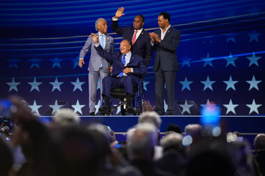 Rev. Al Sharpton and Rev. Jesse Jackson appear onstage during the first day of the Democratic National Convention at the United Center on August 19, 2024 in Chicago. Andrew Harnik/Getty Images