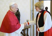Archbishop of Canterbury in Historic Meeting with Pope Leo XIV at Vatican Dame Sarah pictured at the historic meeting with the Pope in Rome on Monday, April 27, 2026. | Vatican Media/PA