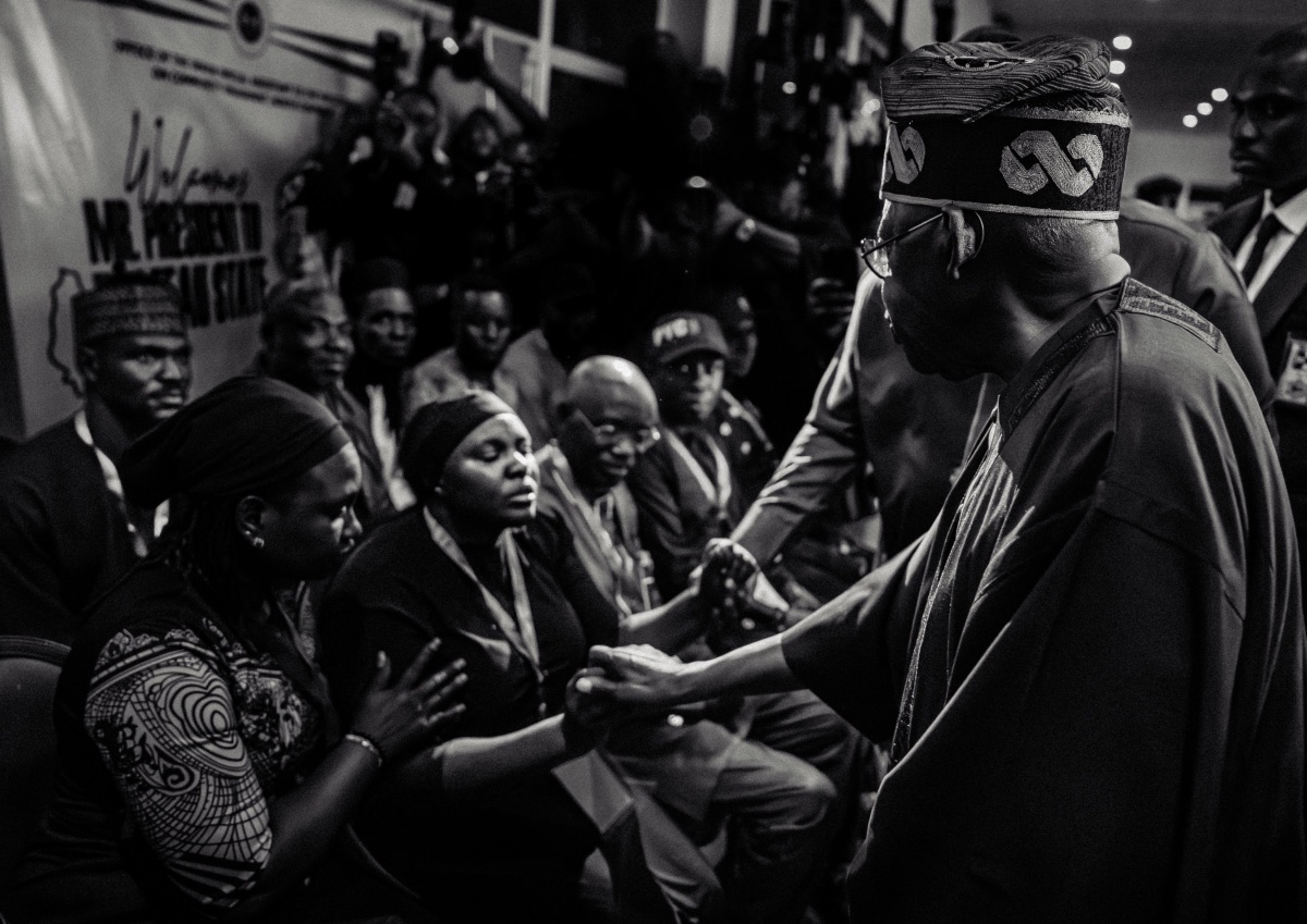 President Bola Tinubu meets with survivors of the Palm Sunday attacks in Jos and families of victims during his visit to Jos Airport, Plateau State, on Thursday, April 2, 2026. | State House Photo/X