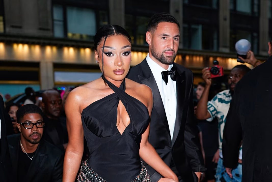 Megan Thee Stallion and Klay Thompson are seen on July 16, 2025 in New York City, their first public confirmation of their relationship.