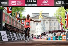 Kenyan Sabastian Sawe Breaks 2-Hour Barrier to Win London Marathon Sabastian Sawe celebrates crossing the line and winning with a new world record at the London Marathon