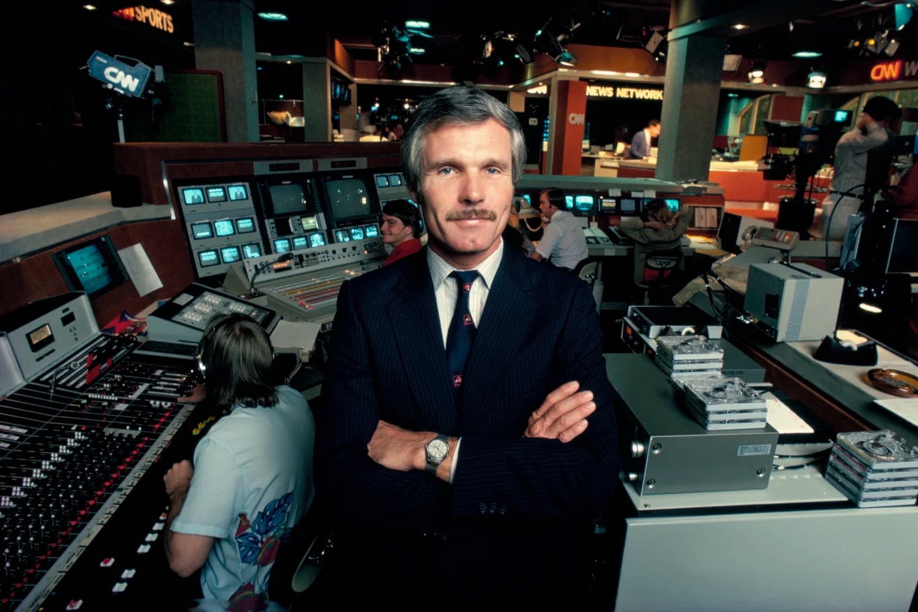 Ted Turner stands in a CNN control room. He launched the first 24-hour, all-news cable network on June 1, 1980. CNN