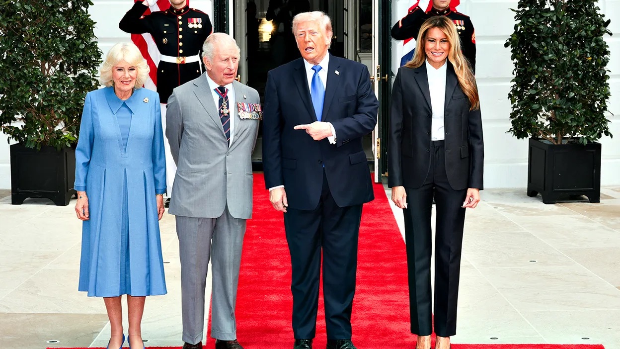 President Donald Trump and first lady Melania Trump stand with Britain's King Charles and Queen Camilla at the White House, in Washington, D.C., April 30, 2026.