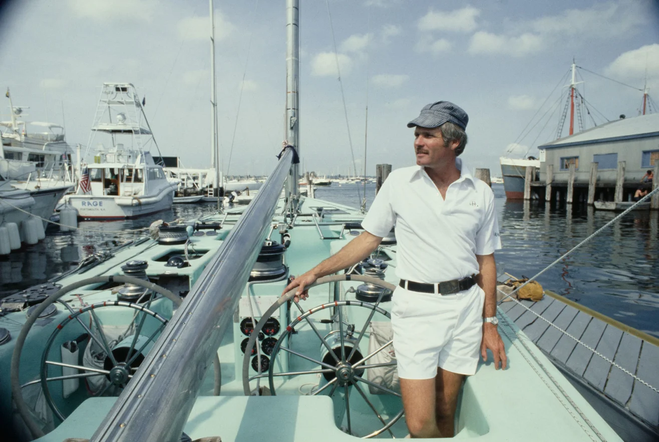 Turner is photographed aboard Courageous while it was in dock in Rhode Island. UPI/Bettmann Archive/Getty Images