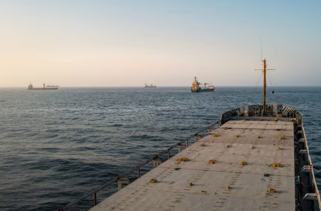 Oil tankers and cargo vessels are anchored off the coast of Oman on June 23.