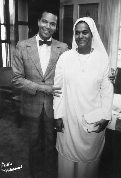 Louis Farrakhan, leader of the Nation of Islam, and his wife, Khadijah Farrakhan, a longtime figure in the movement, during their 29th wedding anniversary celebration in 1982. | 