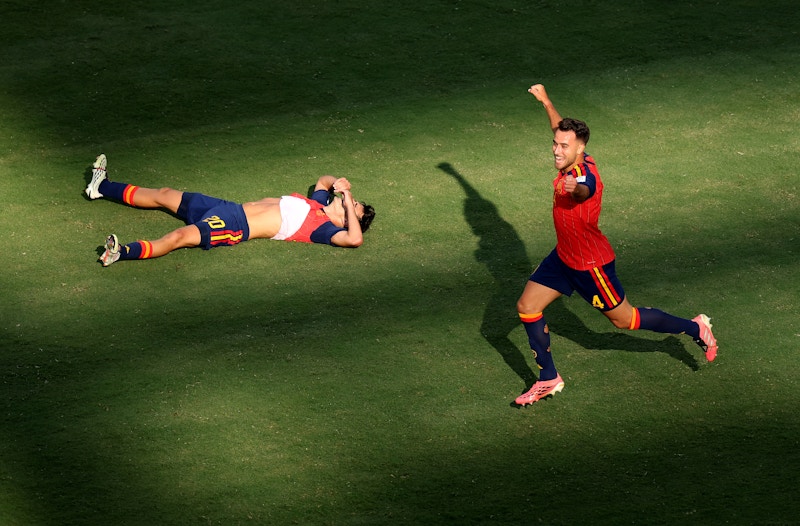 Eric Garcia of Spain celebrates after Spain defeated Argentina 1-0 in the FIFA World Cup final at MetLife Stadium in East Rutherford, New Jersey, on July 19, 2026. 