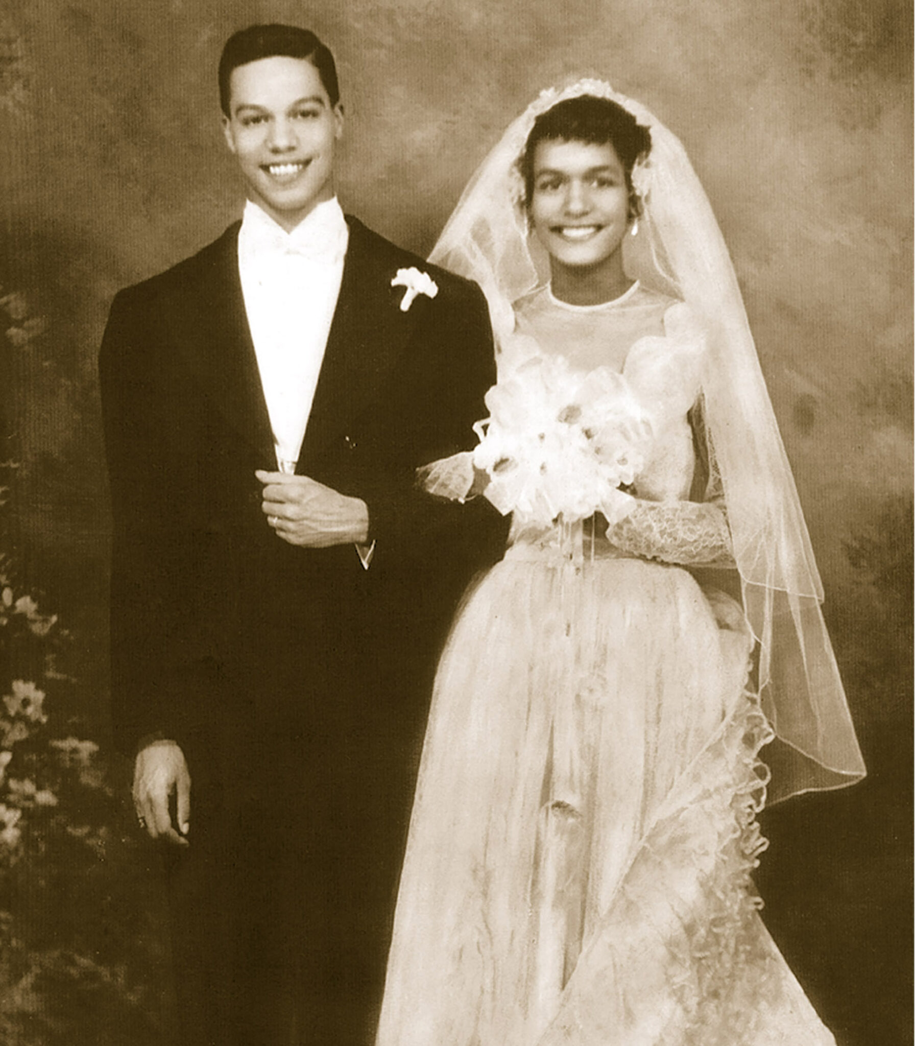 Khadijah Farrakhan, the wife of Nation of Islam leader Louis Farrakhan and a longtime figure in the movement, with her husband on their wedding day in Boston, Massachusetts, on September 12, 1953. | The Final Call