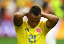 Colombia Seeks Investigation After Death Threats Against Jaminton Campaz Soccer Football - FIFA World Cup 2026 - Round of 16 - Switzerland v Colombia - BC Place, Vancouver, Canada - July 7, 2026 Colombia's Jaminton Campaz looks dejected after the match as Colombia are eliminated from the World Cup