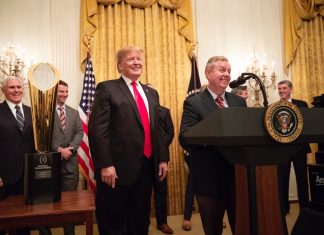 Trump Recounts Final Call With Lindsey Graham Hours Before Senator’s Death U.S. Senator Lindsey Graham, joined by President Donald Trump, delivers remarks during a White House celebration for the Clemson Tigers, the 2018 NCAA College Football National Champions, in Washington, D.C., on January 14, 2019. | Joyce N. Boghosian/White House
