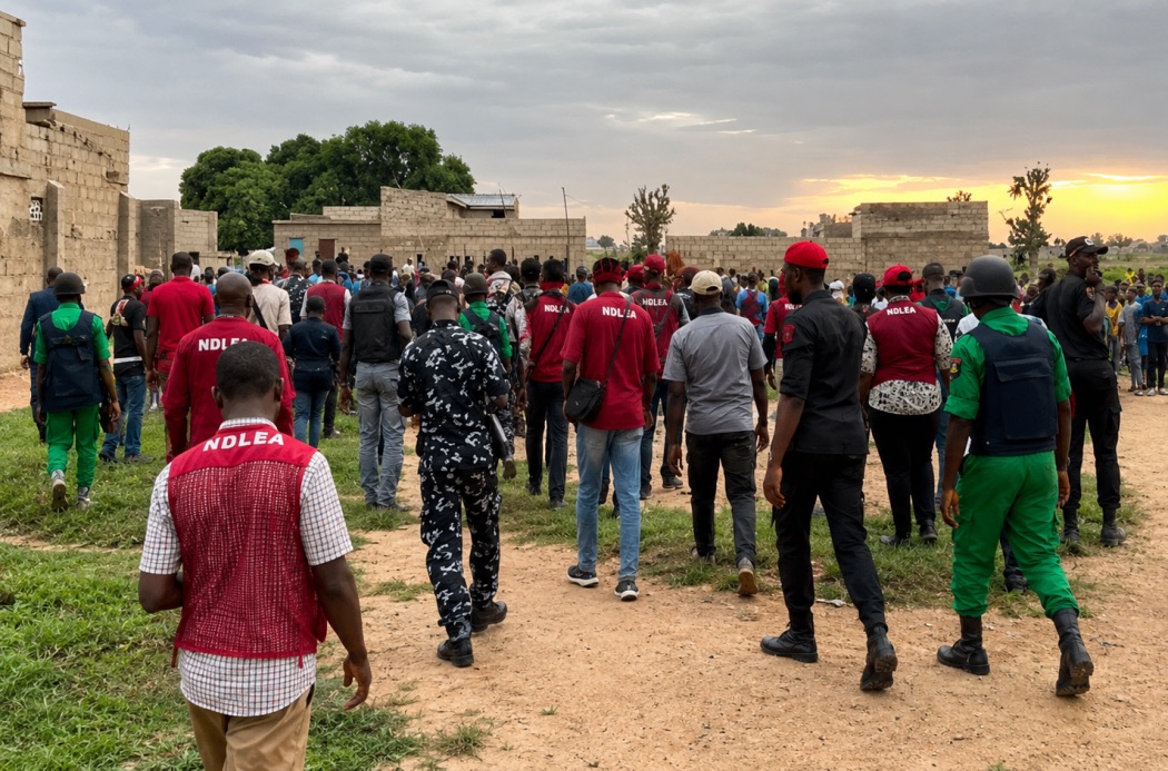 Illustration of Kano residents and security agents at the scene of the arrest. | The Trent