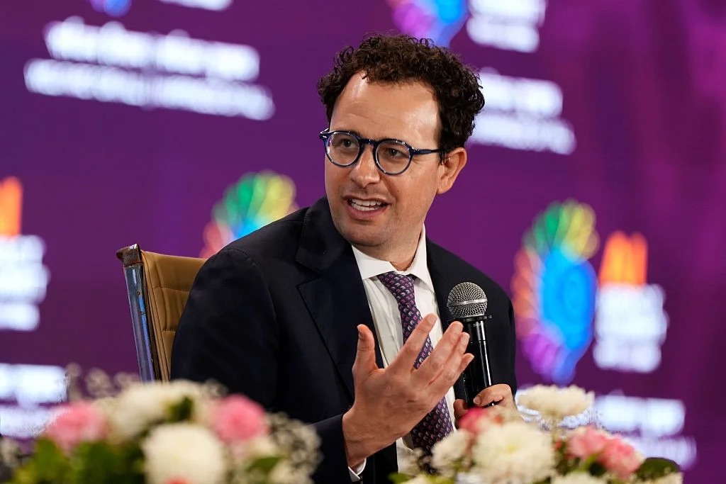 Dario Amodei, chief executive officer of Anthropic, attends the AI Impact Summit in New Delhi