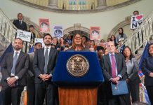 Democratic-Led States and Cities Sue to Block Trump New Green Card Rule New York Attorney General Letitia James speaks during the announcement of a lawsuit filed by New York and 21 other states challenging the federal government’s new public charge rule in New York City on