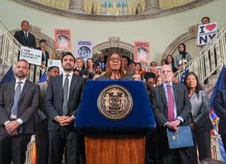 Democratic-Led States and Cities Sue to Block Trump New Green Card Rule New York Attorney General Letitia James speaks during the announcement of a lawsuit filed by New York and 21 other states challenging the federal government’s new public charge rule in New York City on