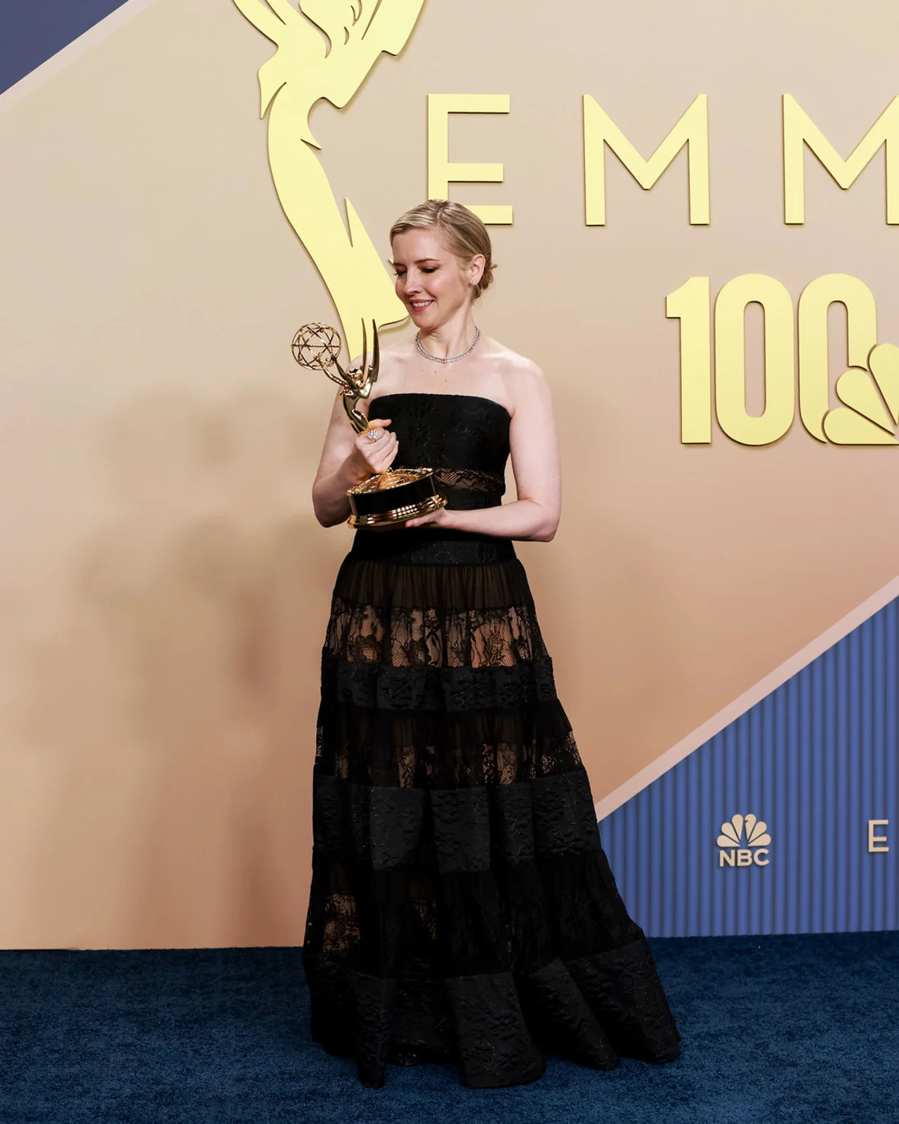 Katie Dippold holds her Emmy after winning Outstanding Writing for a Comedy Series for Widow’s Bay at the 78th Primetime Emmy Awards in Los Angeles on September 14, 2026.