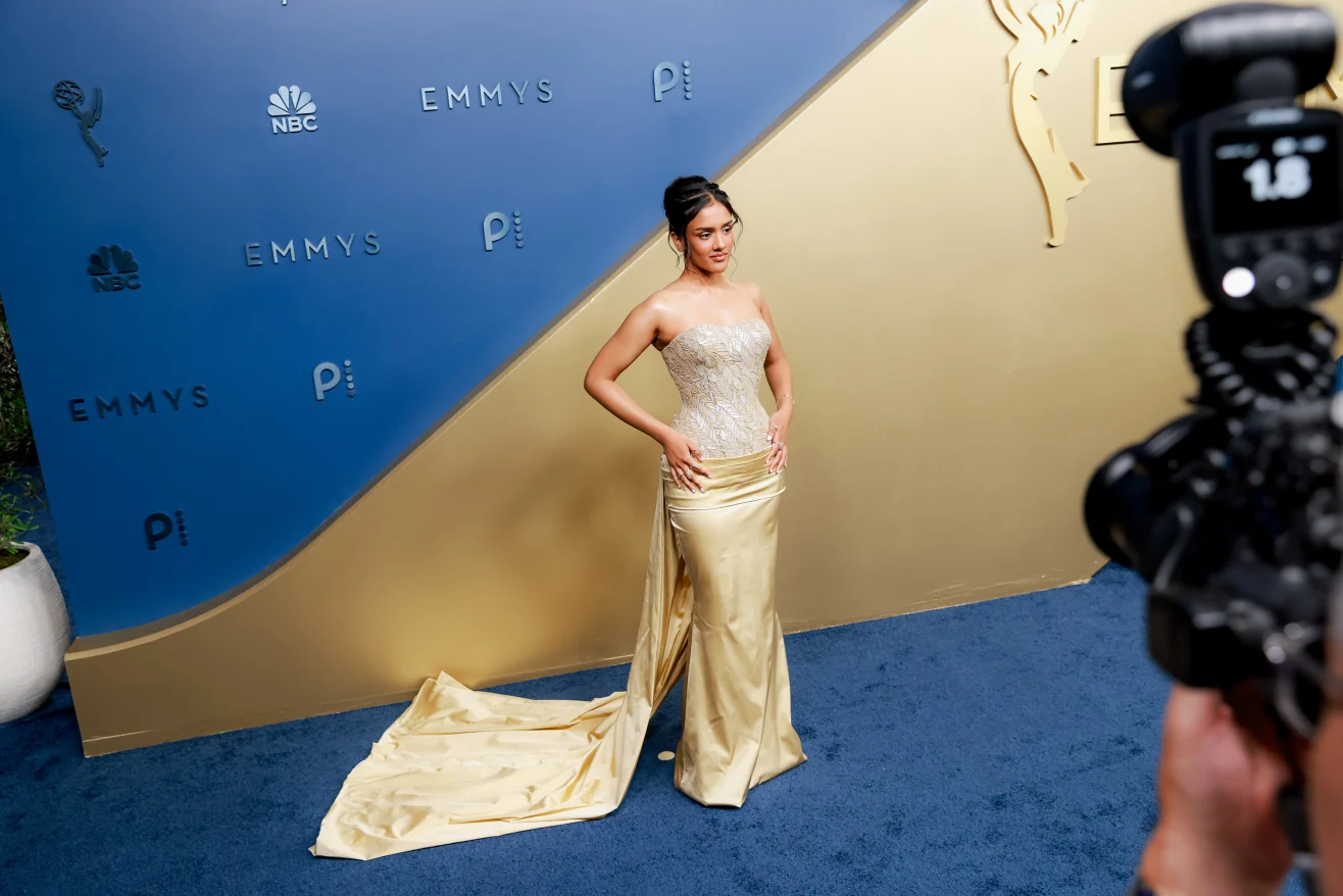 Musician Jessica Betts, left, in Alexander McQueen, and actor Niecy Nash-Betts, in Khaled and Marwan, attend the 78th Primetime Emmy Awards at the Peacock Theater in Los Angeles on September 14, 2026. | Jennelle Fong for CNN