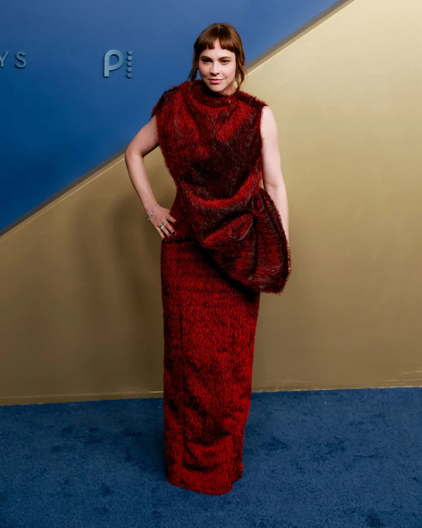LOS ANGELES, CALIFORNIA – SEPTEMBER 14: “The Pitt” star Fiona Dourif attends the 78th Primetime Emmy Awards at the Peacock Theater on Monday, September 14, 2026, wearing a sculptural, fur-textured creation by avant-garde couture label Thomas Hanisch. | Jennelle Fong for CNN