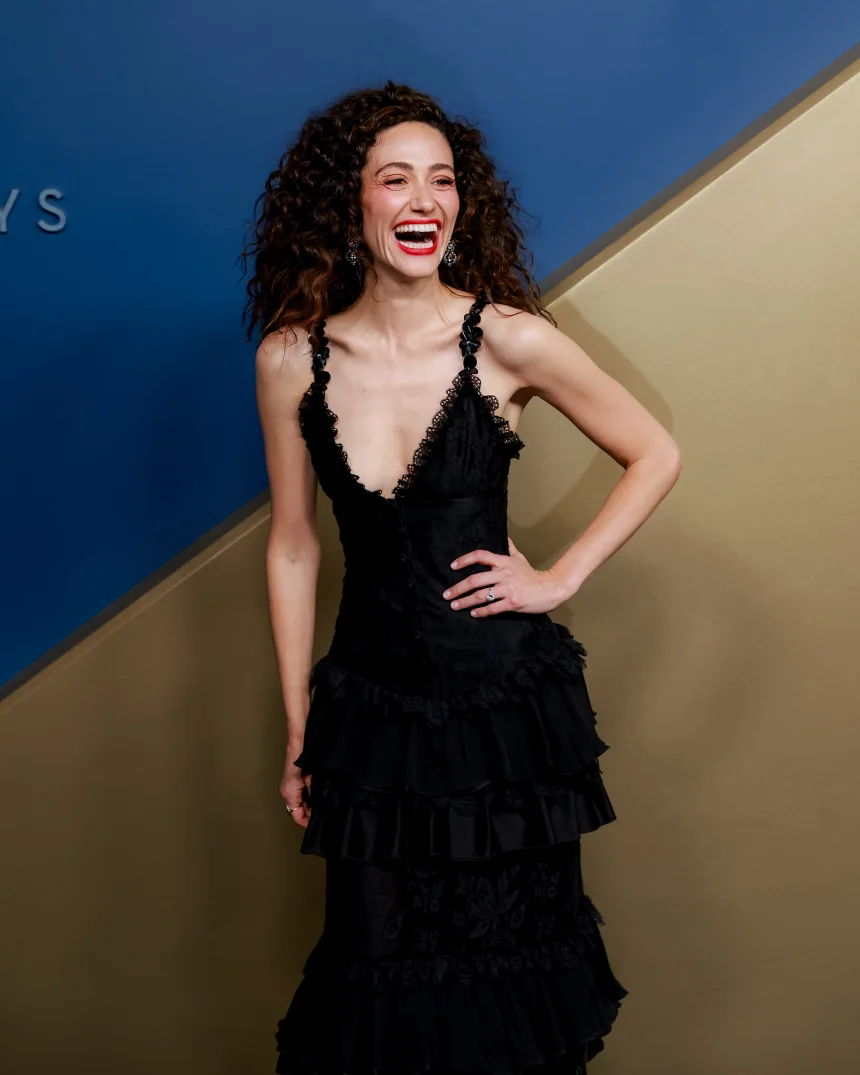 LOS ANGELES, CALIFORNIA – SEPTEMBER 14: Actor Emmy Rossum attends the 78th Primetime Emmy Awards at the Peacock Theater on Monday, September 14, 2026, wearing a black ruffled gown from French designer Julie de Libran’s Fall-Winter 2026 collection. | Jennelle Fong for CNN