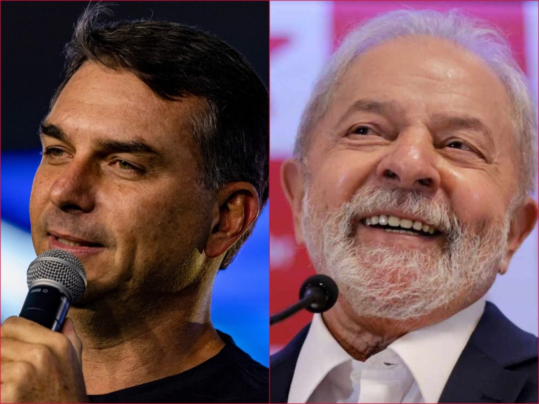 A composite image shows Brazilian presidential candidates Flávio Bolsonaro, left, and President Luiz Inácio Lula da Silva, right.