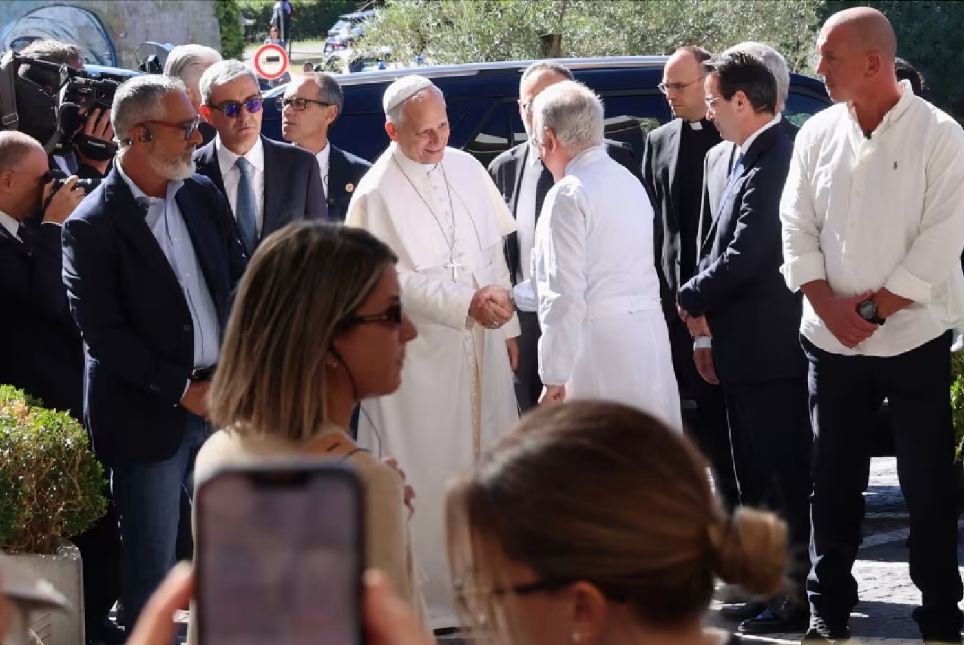 Pope Leo arrives at Gemelli Hospital ahead of the pontiff's surgery to remove a lung nodule, in Rome, Italy, October 13, 2026.