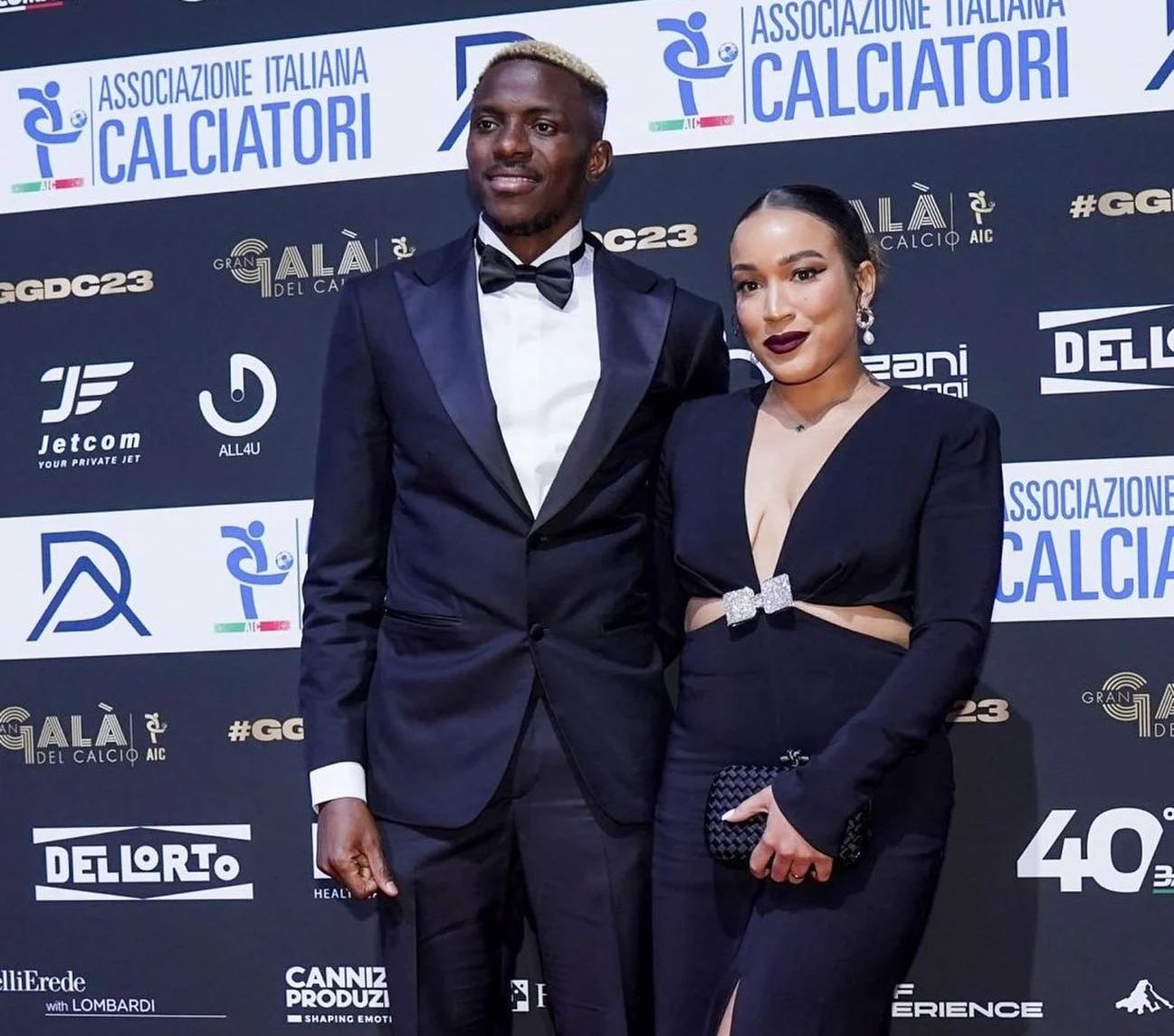 Victor Osimhen and his partner, Stefanie Kim Ladewig, at the AIC Oscar del Calcio Awards in 2023