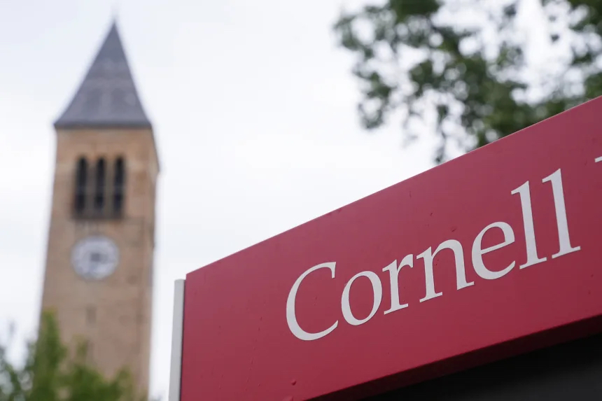 A sign is displayed Thursday, October 8, 2026 at Cornell University in Ithaca, New York.
