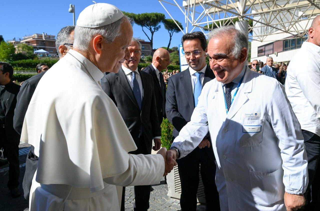 Pope Leo greets patients and staff of Gemelli Hospital