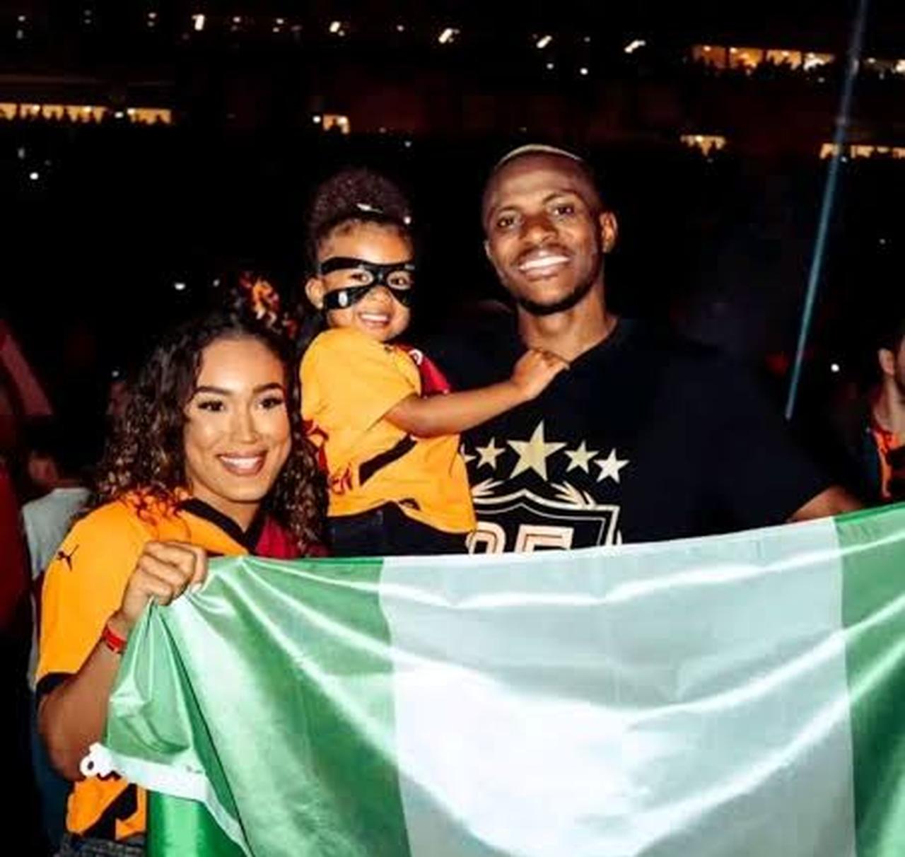 The photo shows Stefanie Kim Ladewig (L), the girlfriend of Galatasaray's Nigerian striker Victor